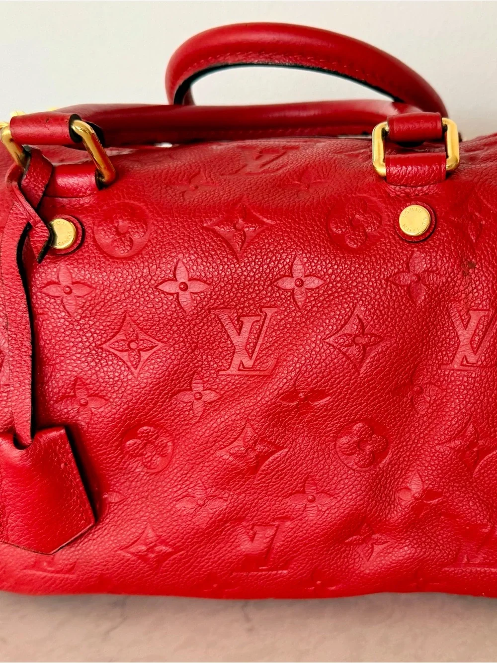 Louis Vuitton Red Empreinte Speedy 25 Bandolier